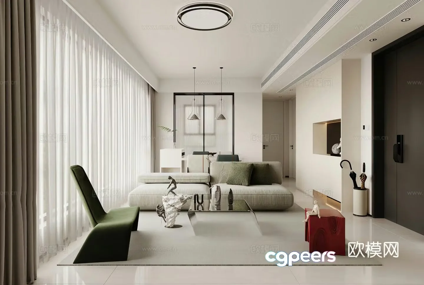 Modern living and dining room combination sofa dining table simple modern living room leisure chair wine cabinet 3d model