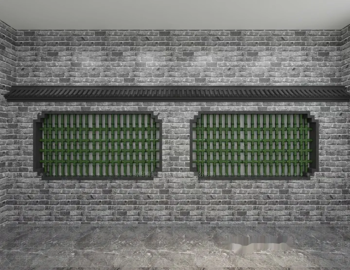 Two Green Lattice Windows 3D Model – 14989 – VRAY Render