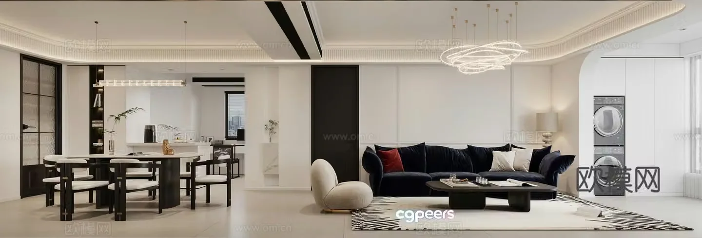 Modern living and dining room 3d model