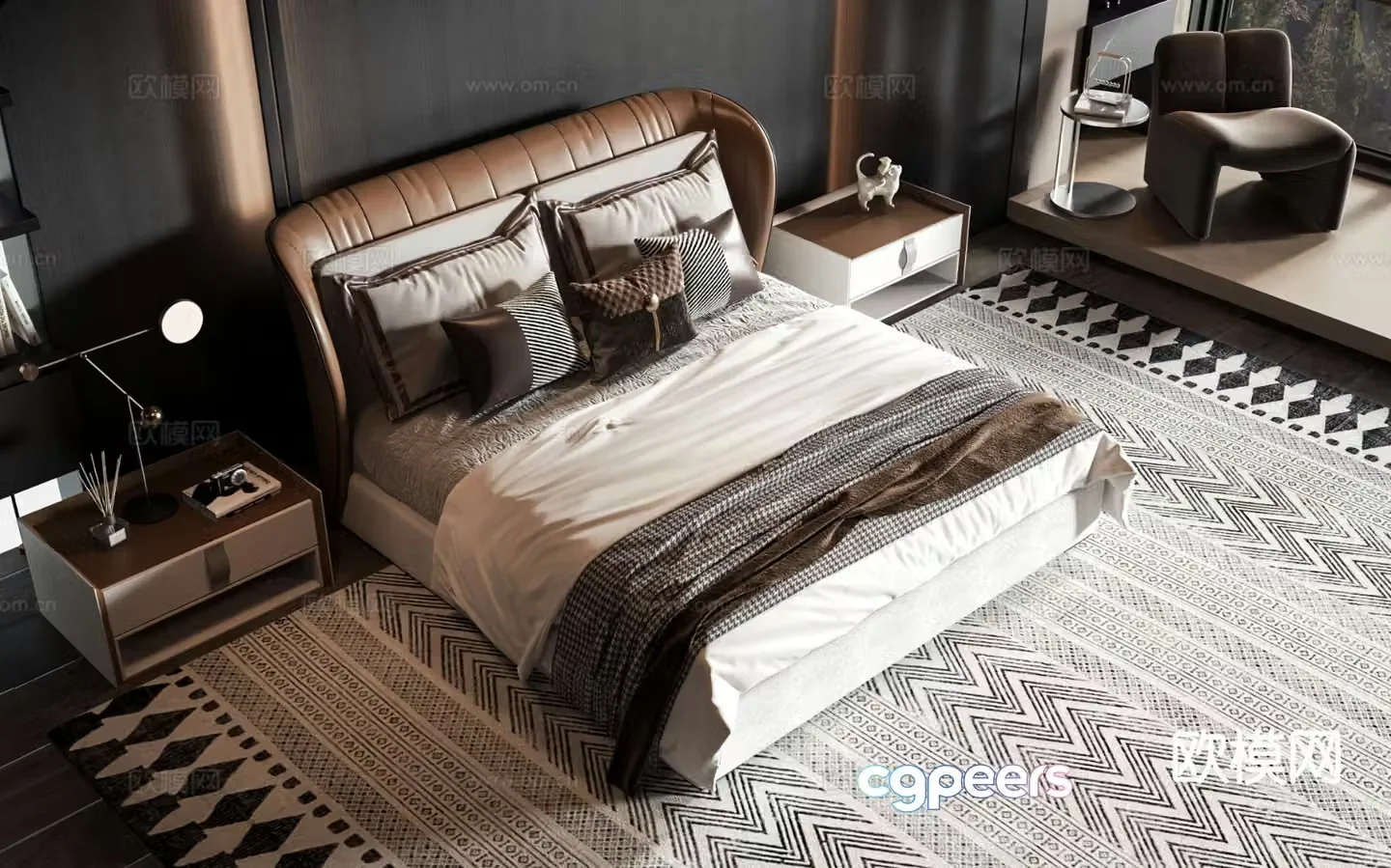 Modern double bed 3d model