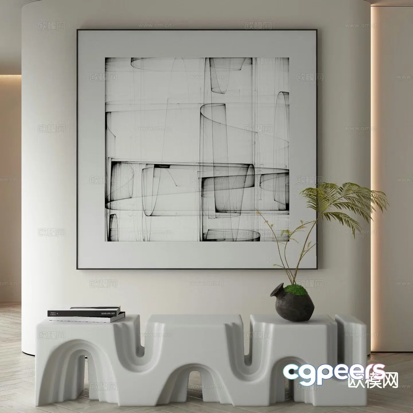Modern decorative painting black and white abstract painting 3d model