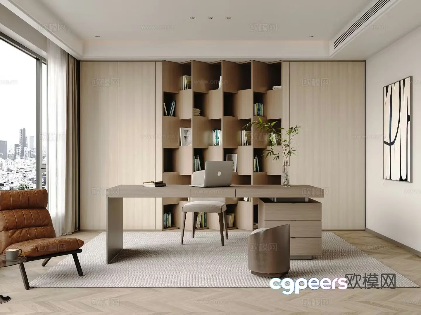 Modern study room 3d model