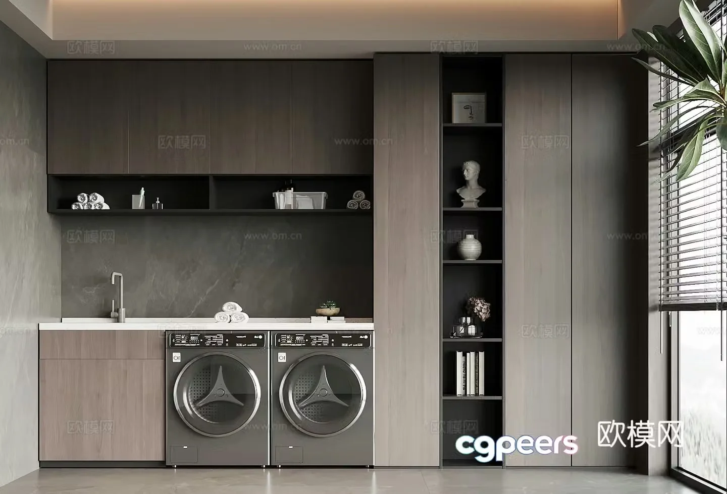 Modern laundry room washing machine cabinet 3d model