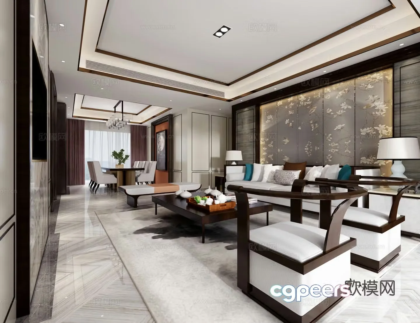 New Chinese style living and dining room 3D model