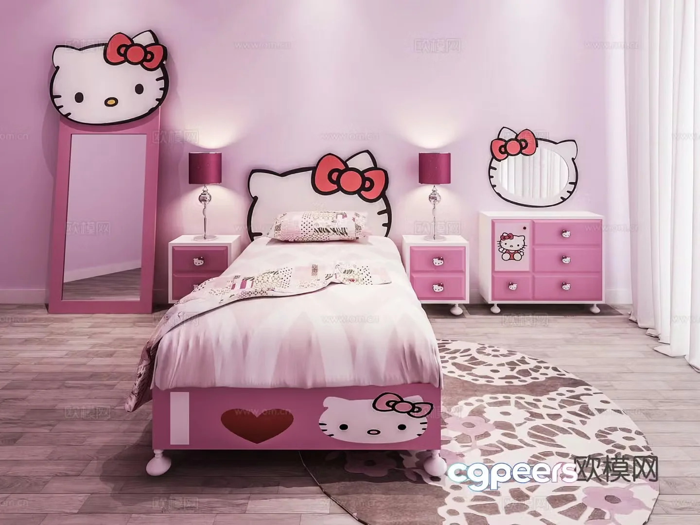 Modern children’s bed girl’s bed 3d model