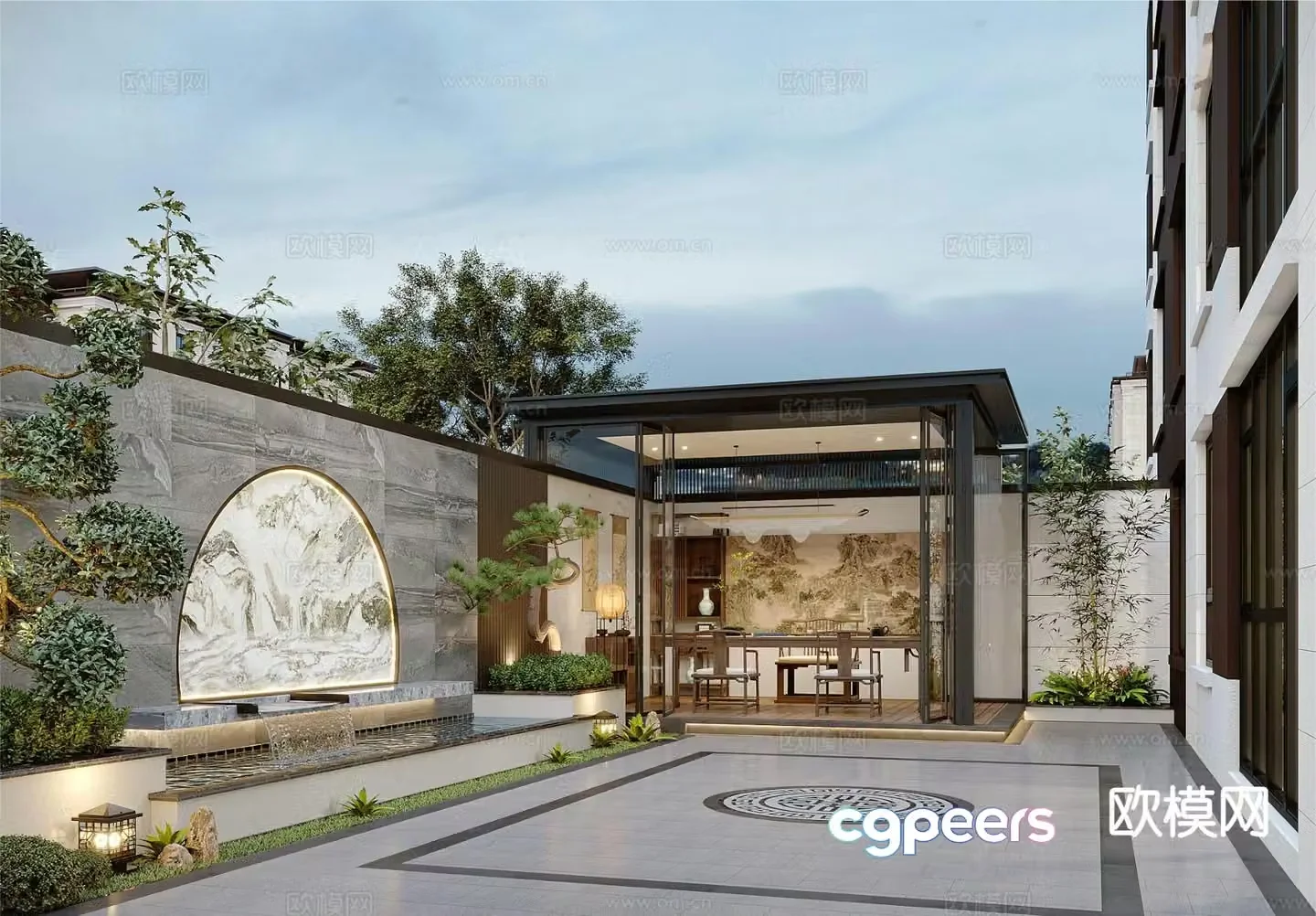 New Chinese style courtyard landscape back garden 3D model