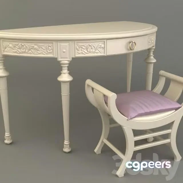 3ds Max Free – Table and Chair in classic style. Colour white