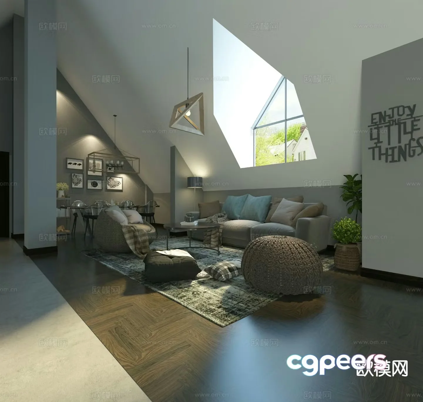 Nordic loft leisure area loft entertainment area 3d model