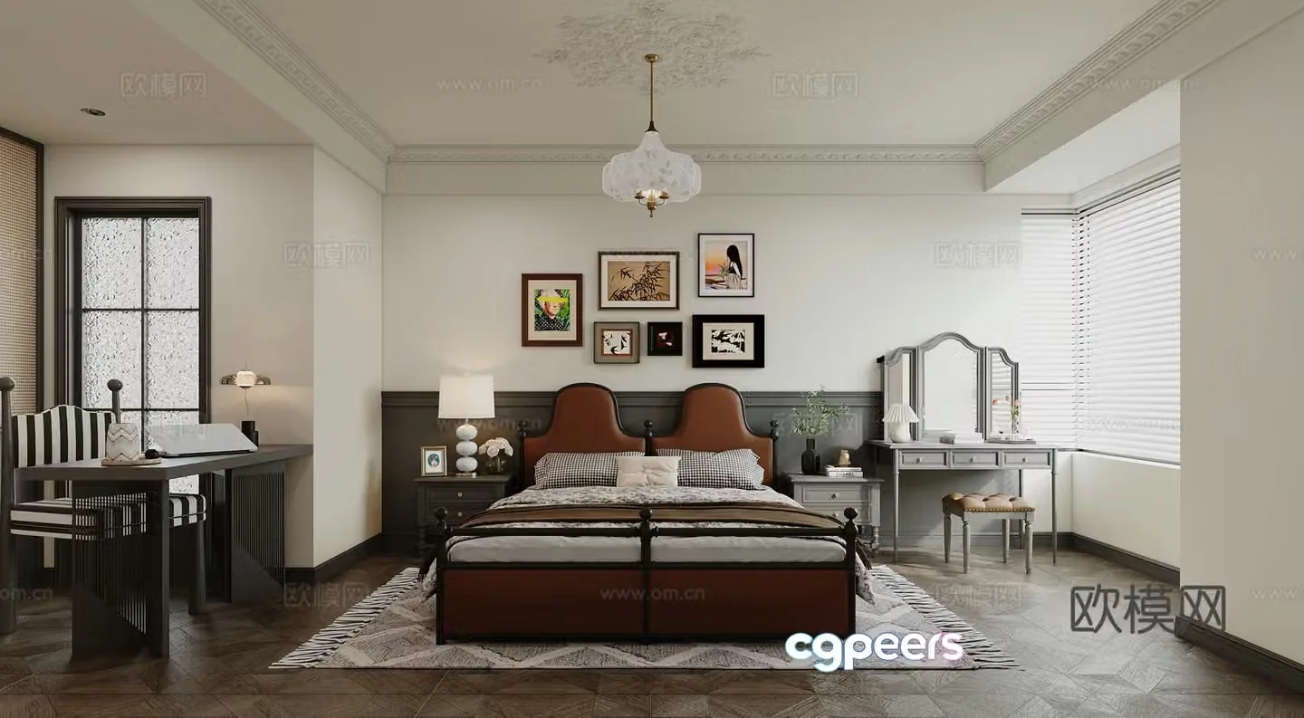 French retro style master bedroom 3D model