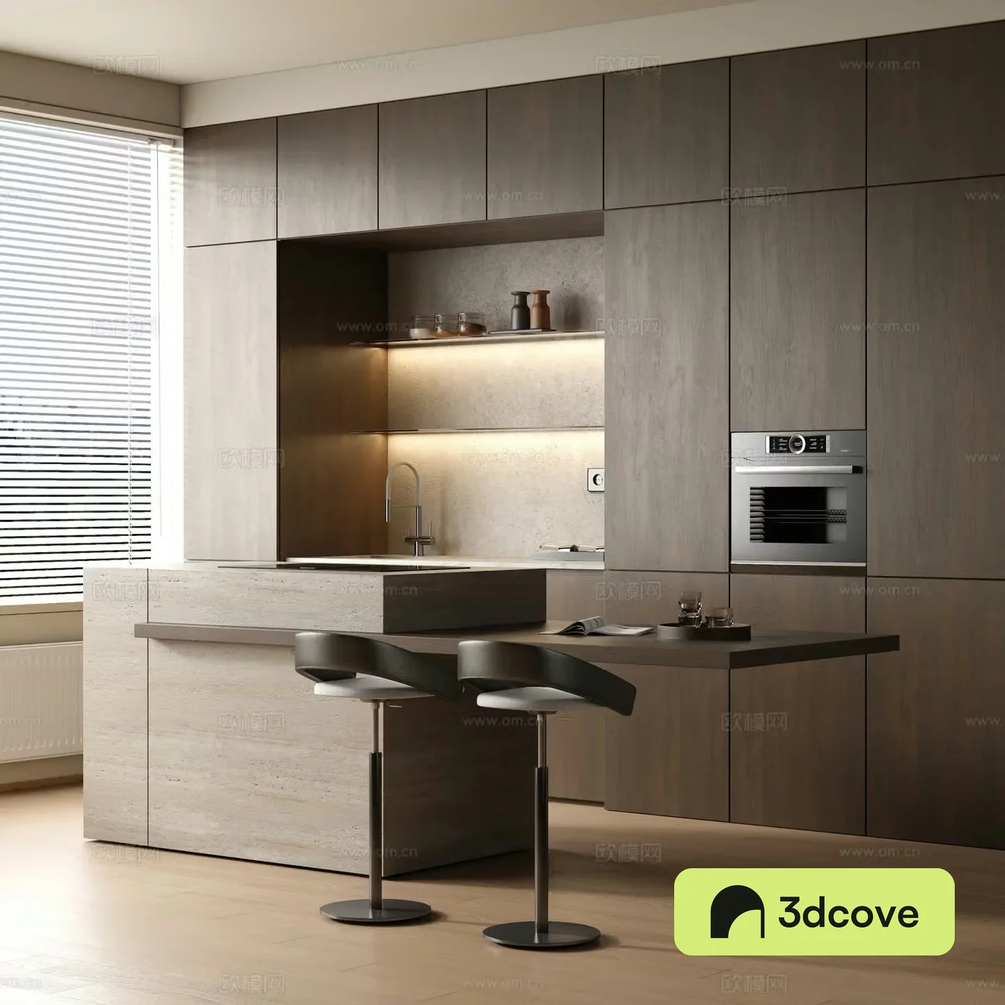 Retro Wasabi Open Kitchen Restaurant Kitchen Bar Kitchen Island Kitchen Semi-open Kitchen 3D Model