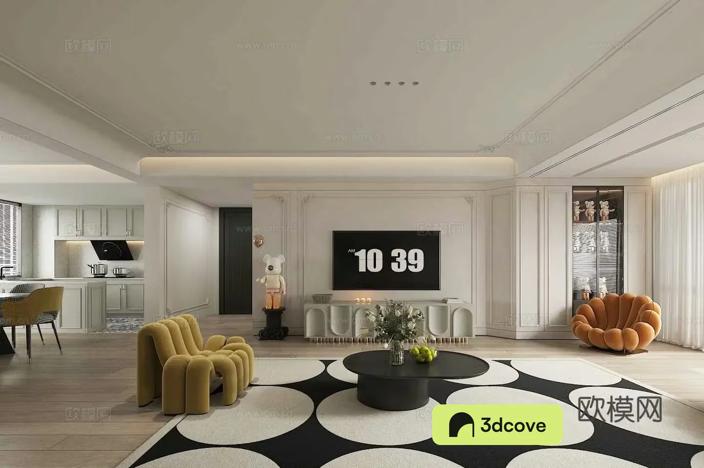 Simple European living and dining room 3d model