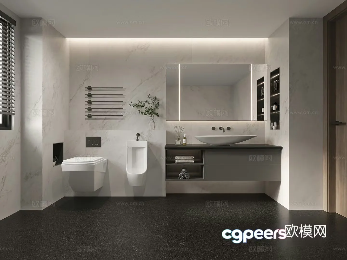 Modern minimalist bathroom dry and wet bathroom 3D model