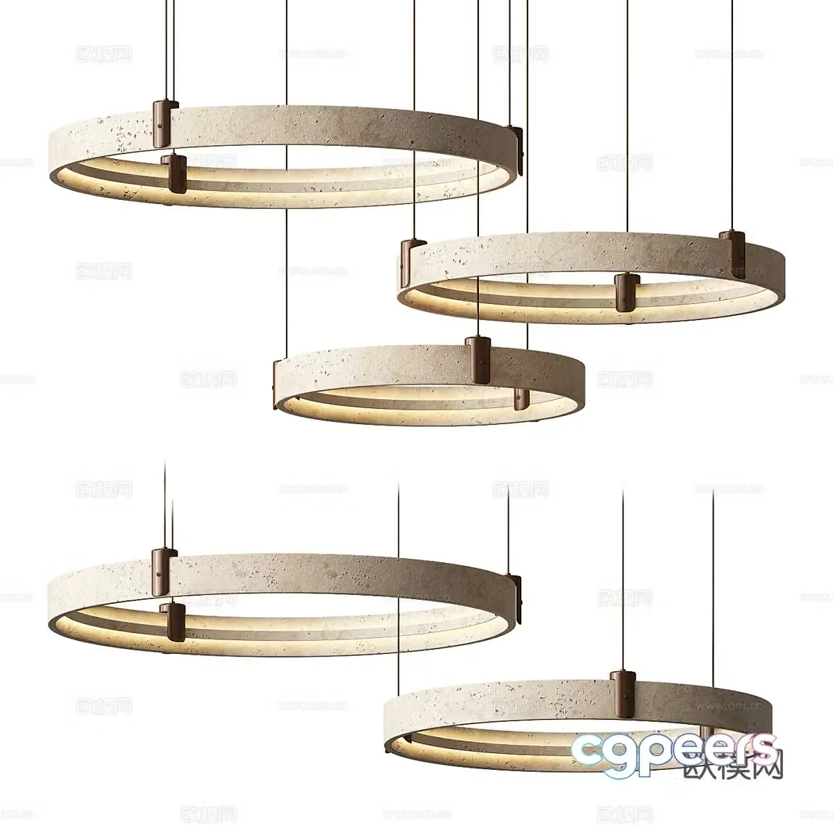 New Chinese style light luxury round decorative chandelier 3D model