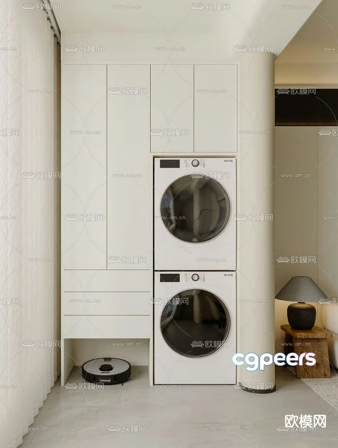 Modern balcony cabinet washing machine cabinet 3d model