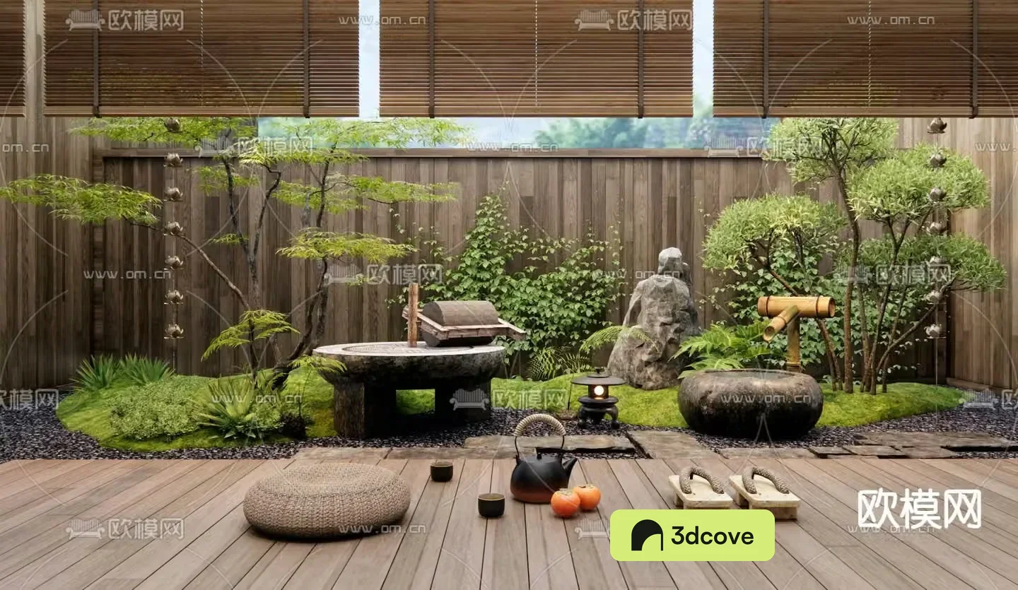 Japanese courtyard landscape indoor water feature
