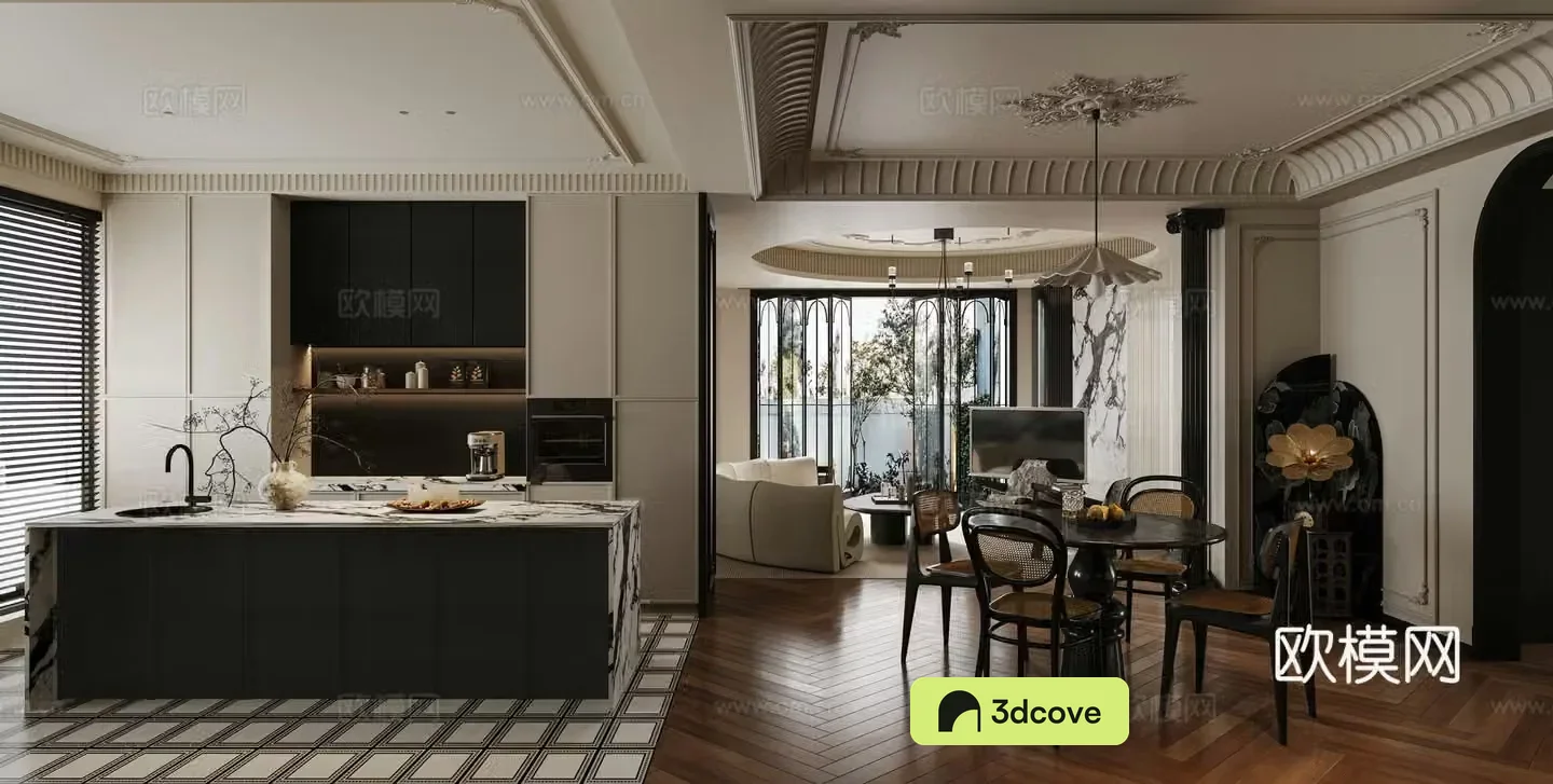 French living and dining room study