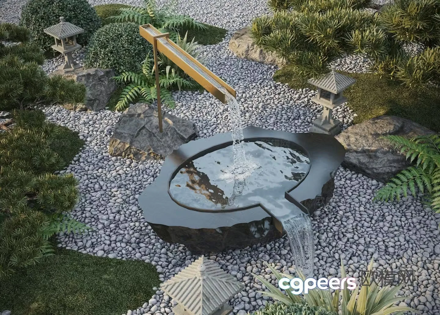 Modern water landscape flowing water pool water bowl 3d model