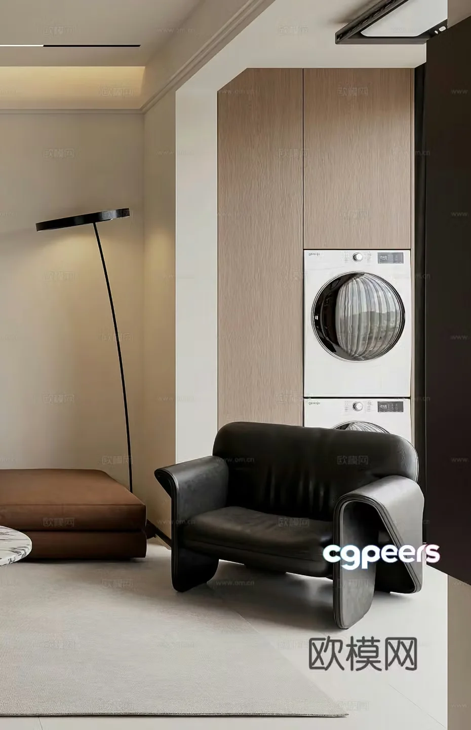 Modern leisure chair Single chair Light luxury leisure chair Floor lamp Washing machine Simple dark gray 3D model