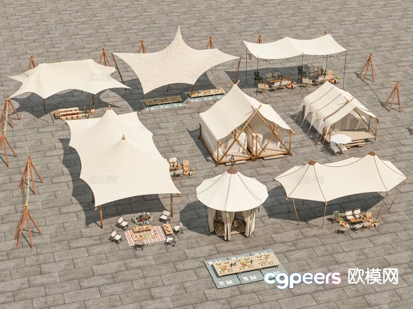 Modern tent camp camping tent 3d model