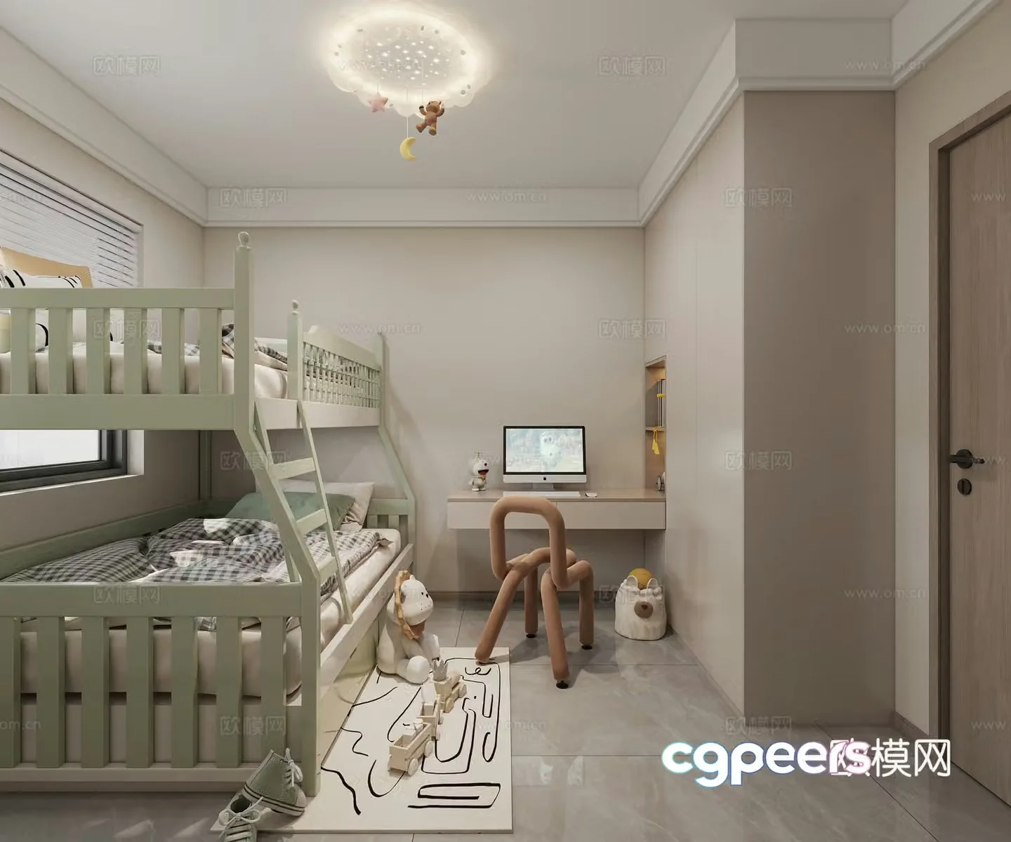 Modern children’s room children’s room lights high and low bed 3D model