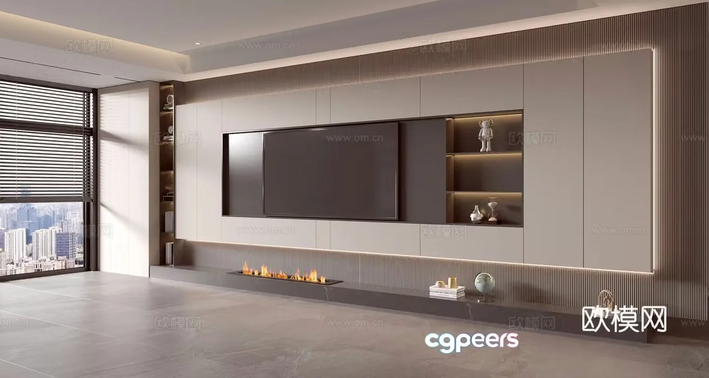 Modern Italian living room light luxury TV background wall full wall TV cabinet 3D model