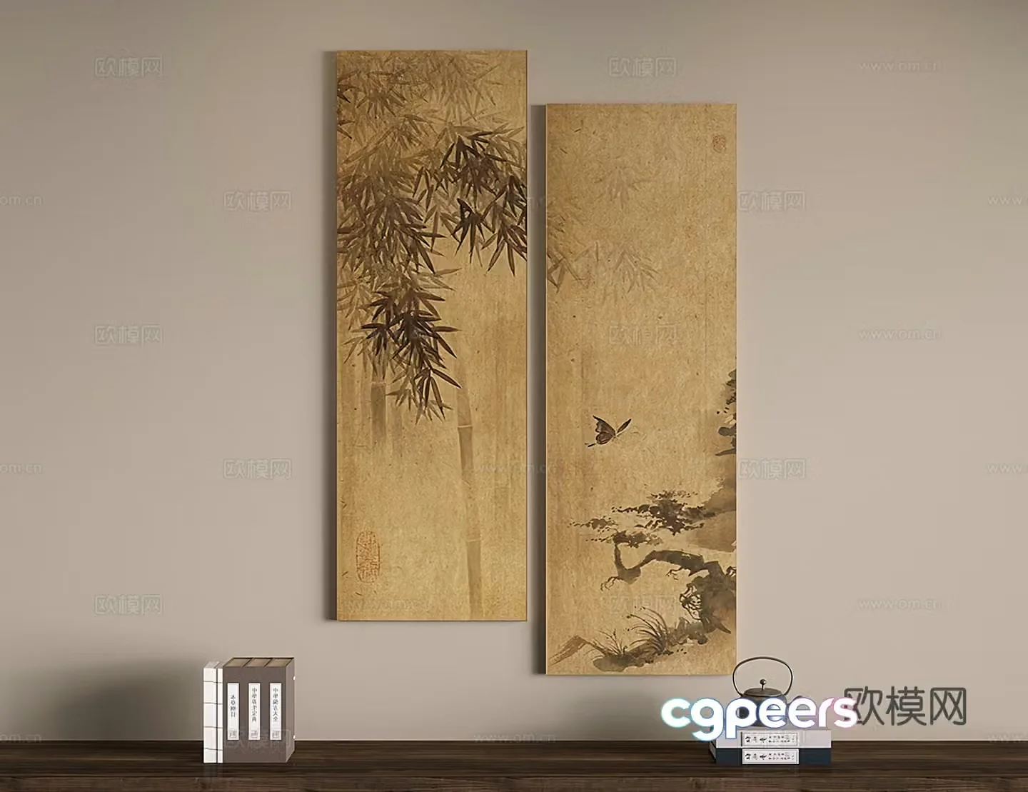 New Chinese style ancient hanging paintings Zen decorative paintings Song Dynasty plant paintings bamboo 3D model
