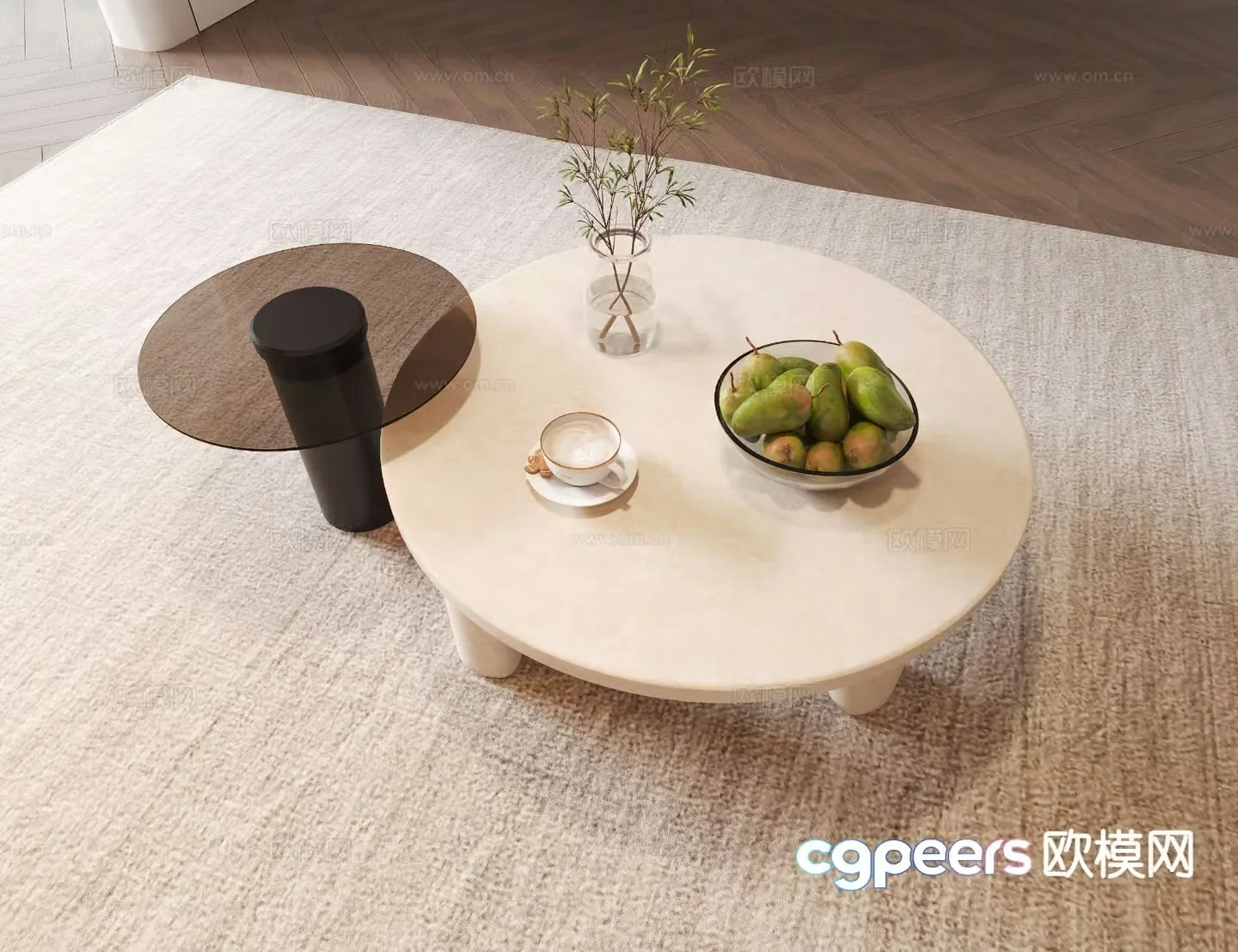 Cream style coffee table mother-in-law coffee table 3d model