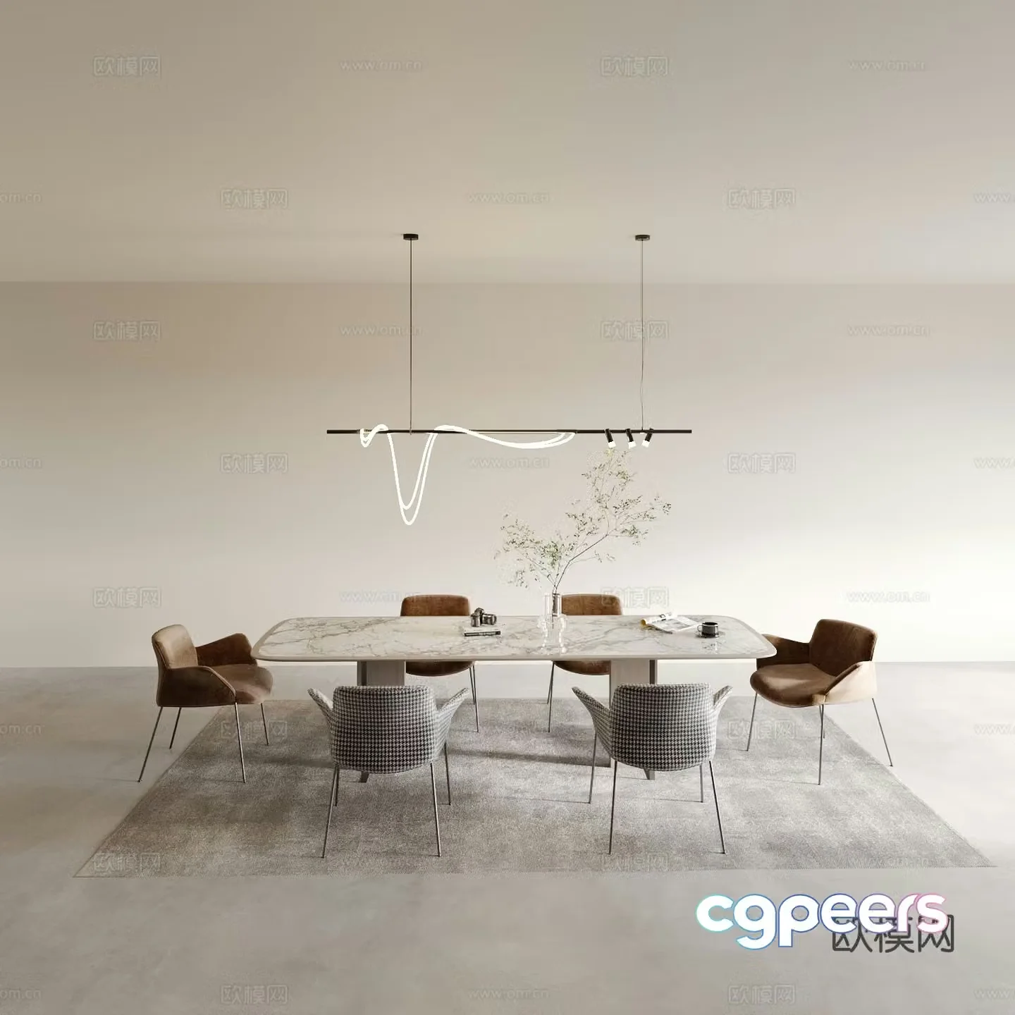 Modern dining table and chairs 3d model