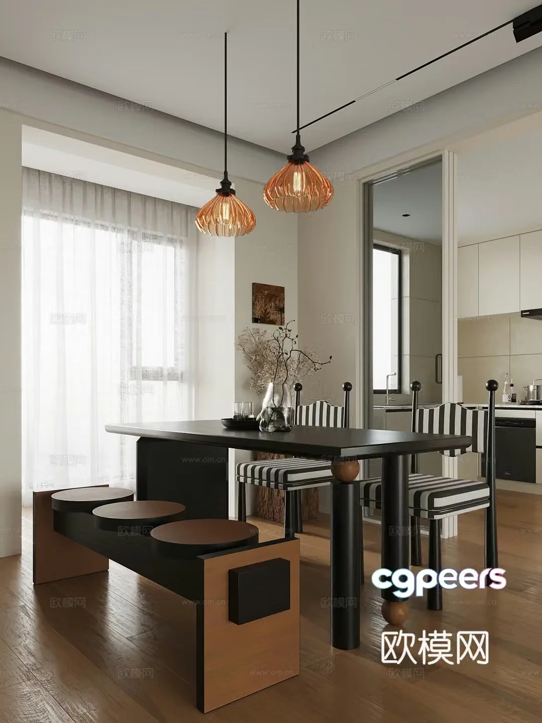 Medium style dining table and chairs Restaurant 3D model