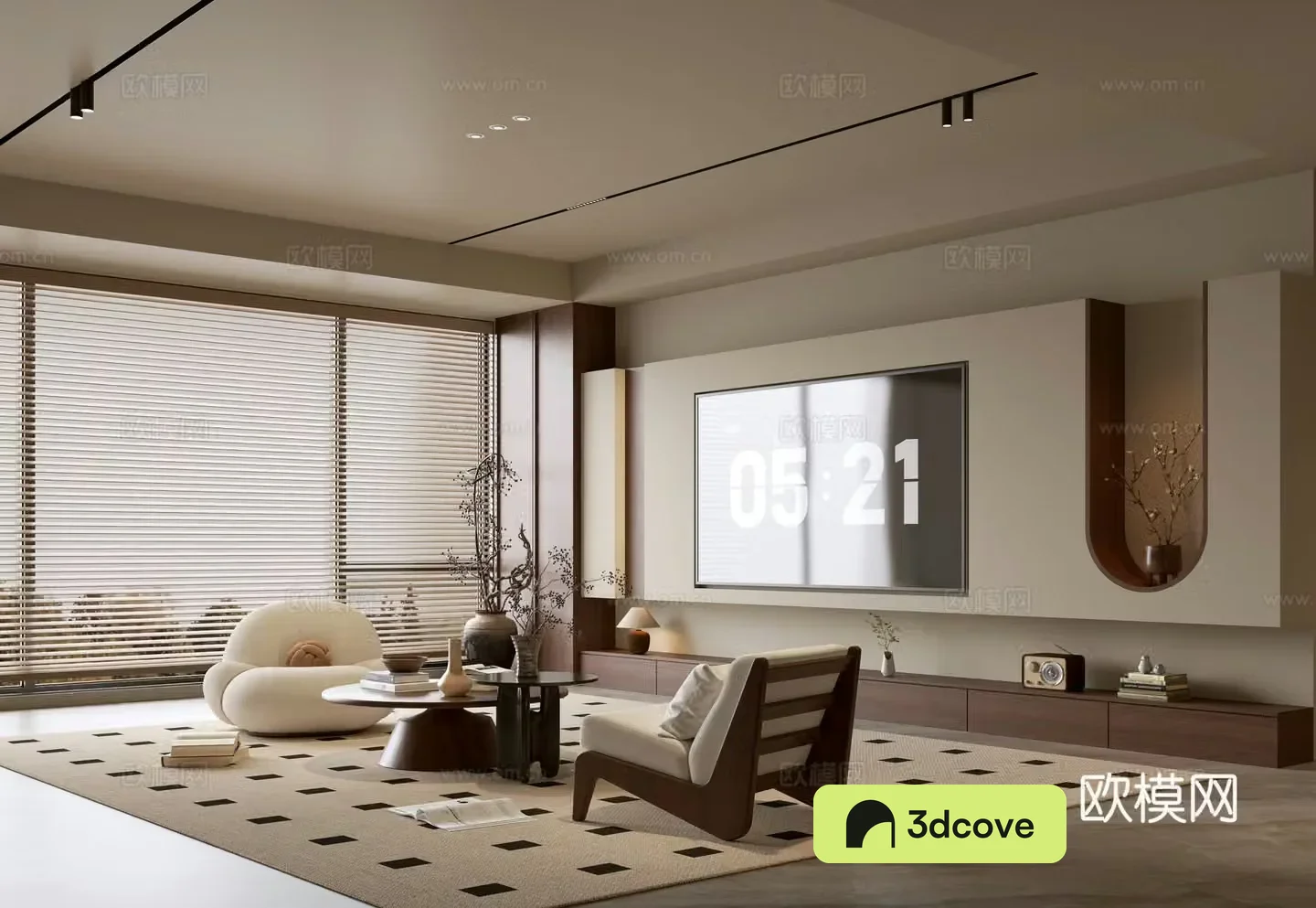 Middle-aged and silent living room Song style living room Light luxury TV background wall combination Coffee table Sofa combination 3D model