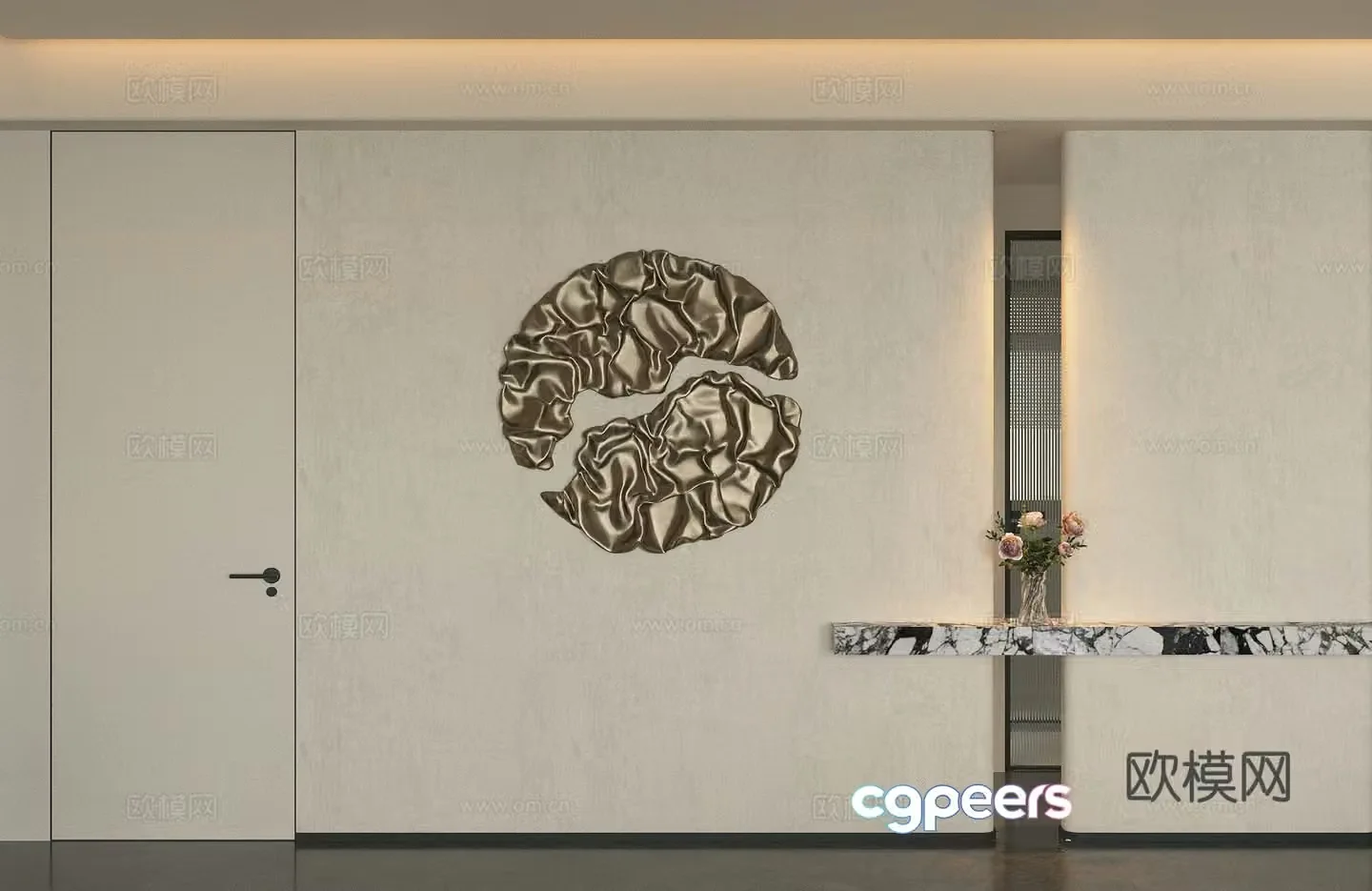 Modern Italian style entrance hall entrance hall aisle Italian decorative entrance hall entrance hall floral ornaments background wall 3D model