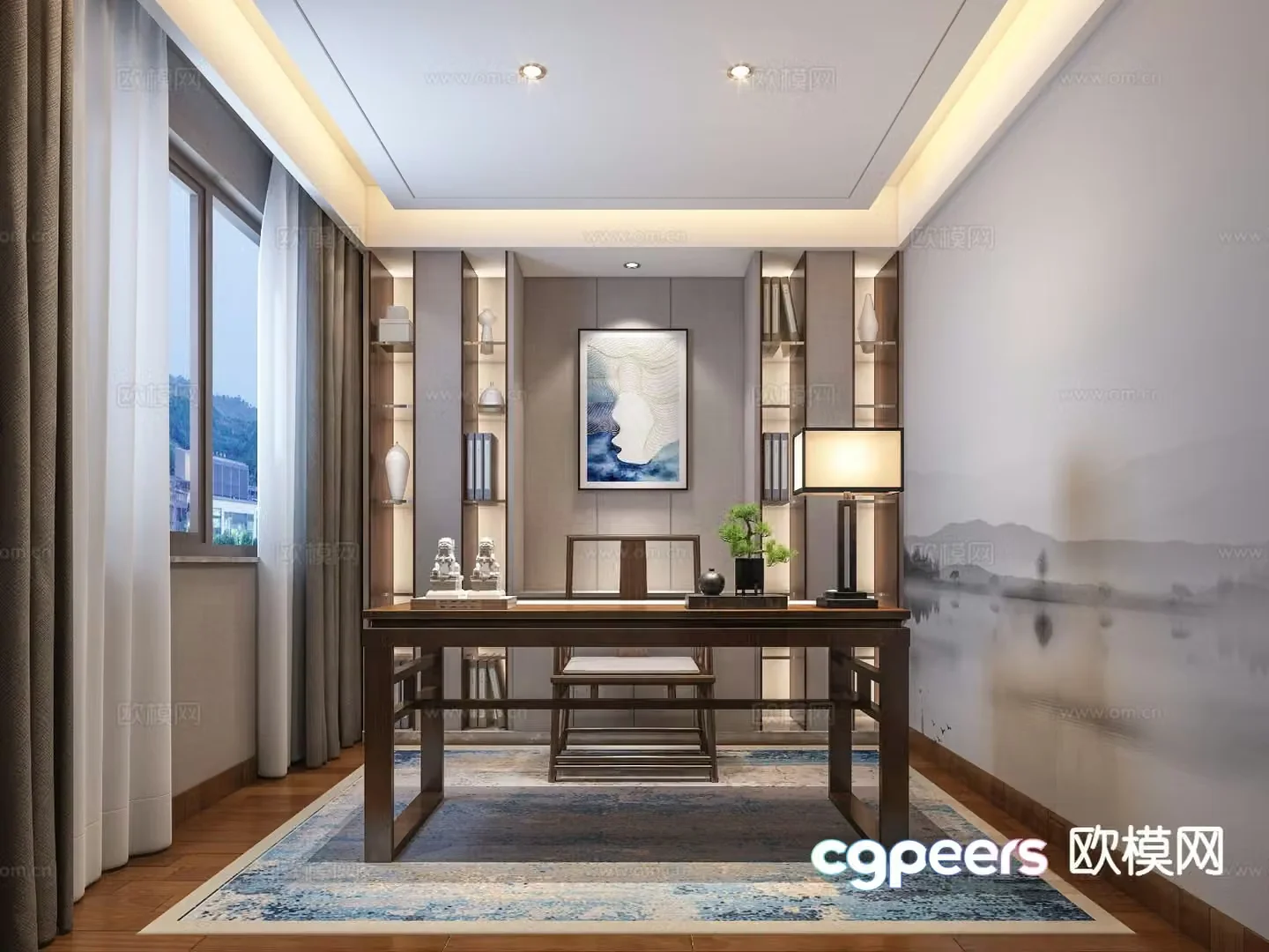 New Chinese style study 3D model