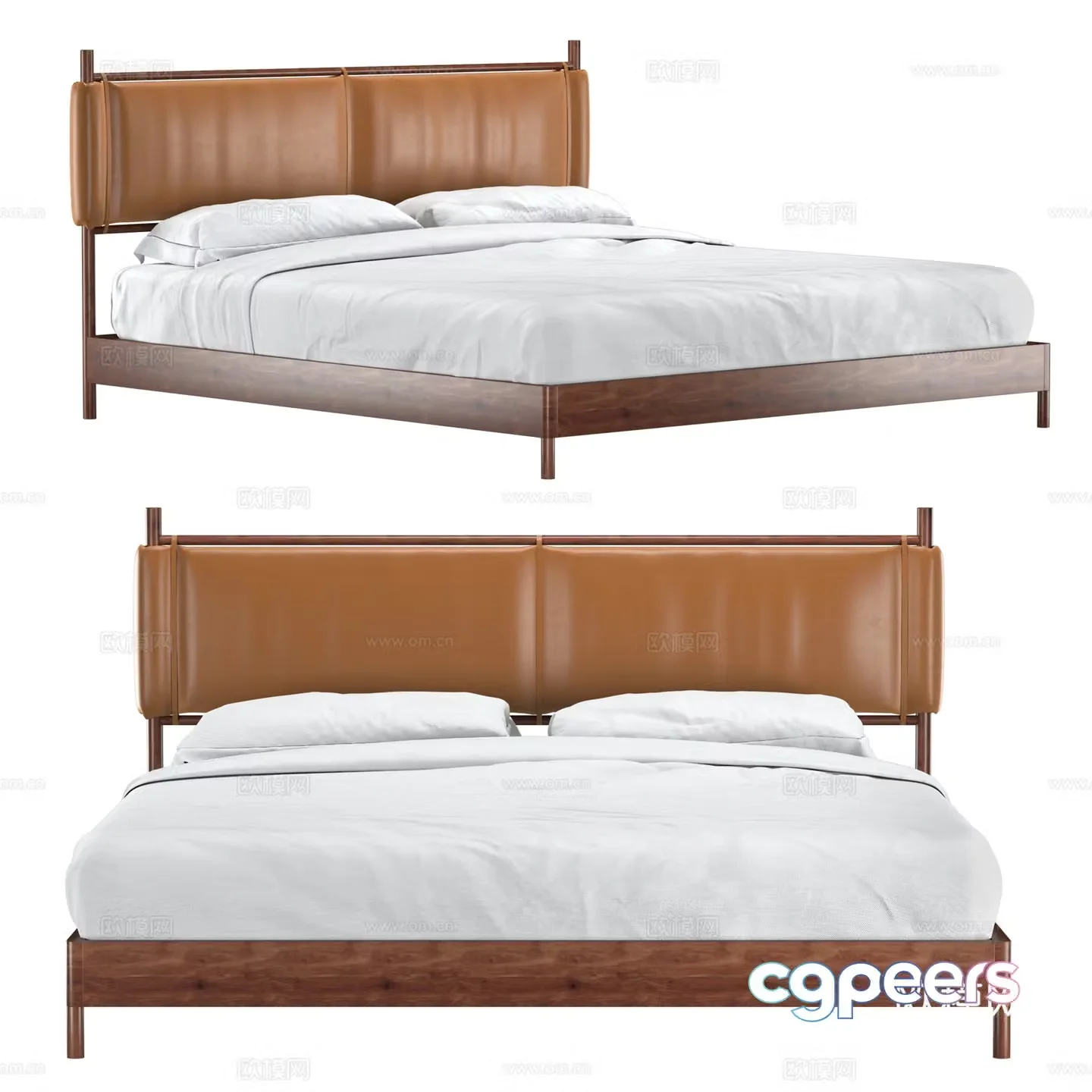 New Chinese leather double bed 3D model