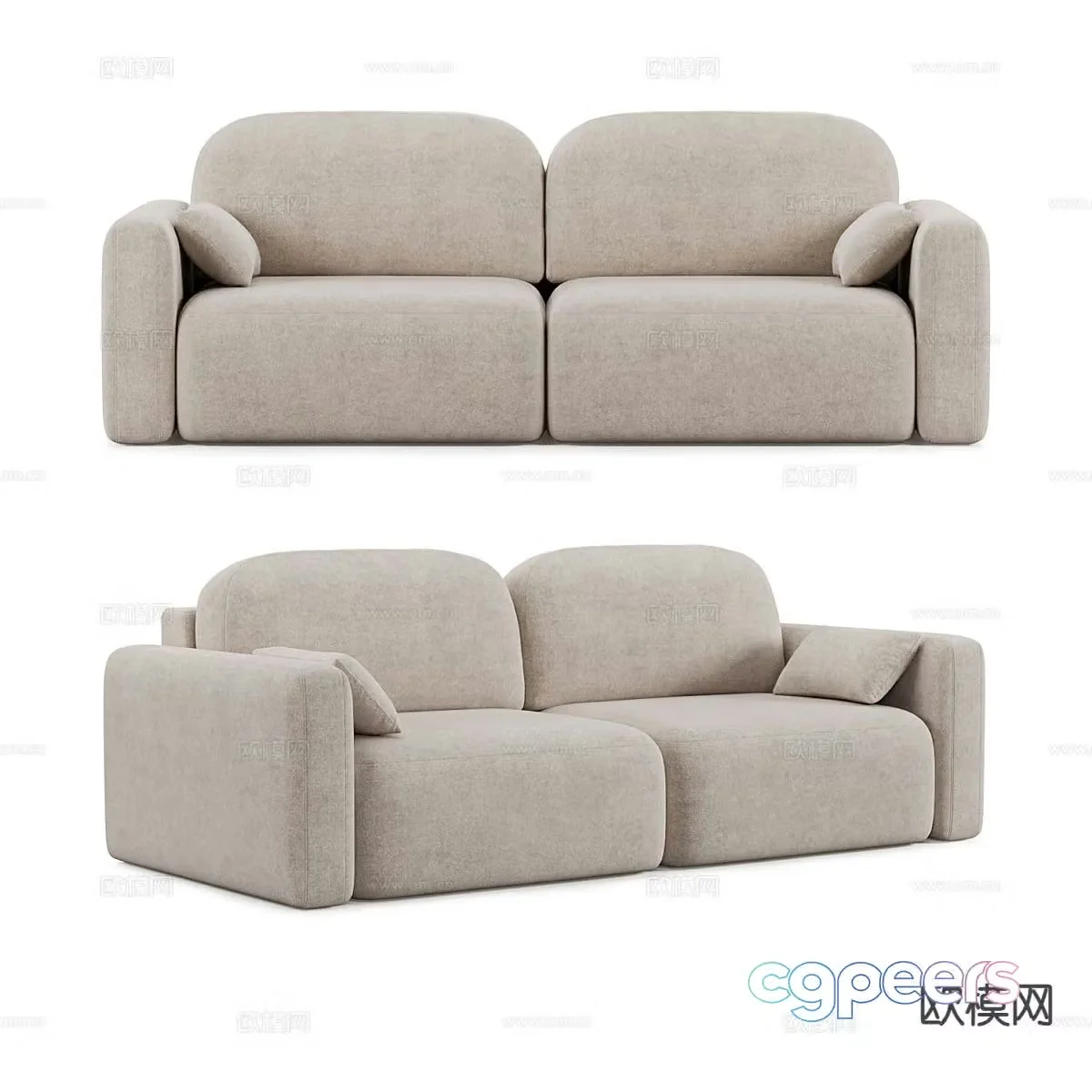 Modern double sofa fabric sofa 3d model