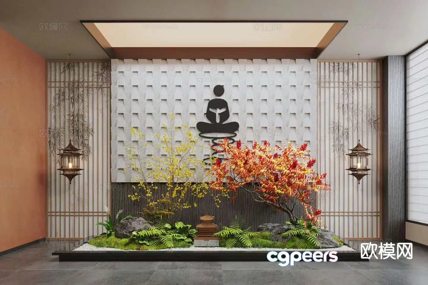 New Chinese style moss landscape landscape sketch indoor landscaping 3d model