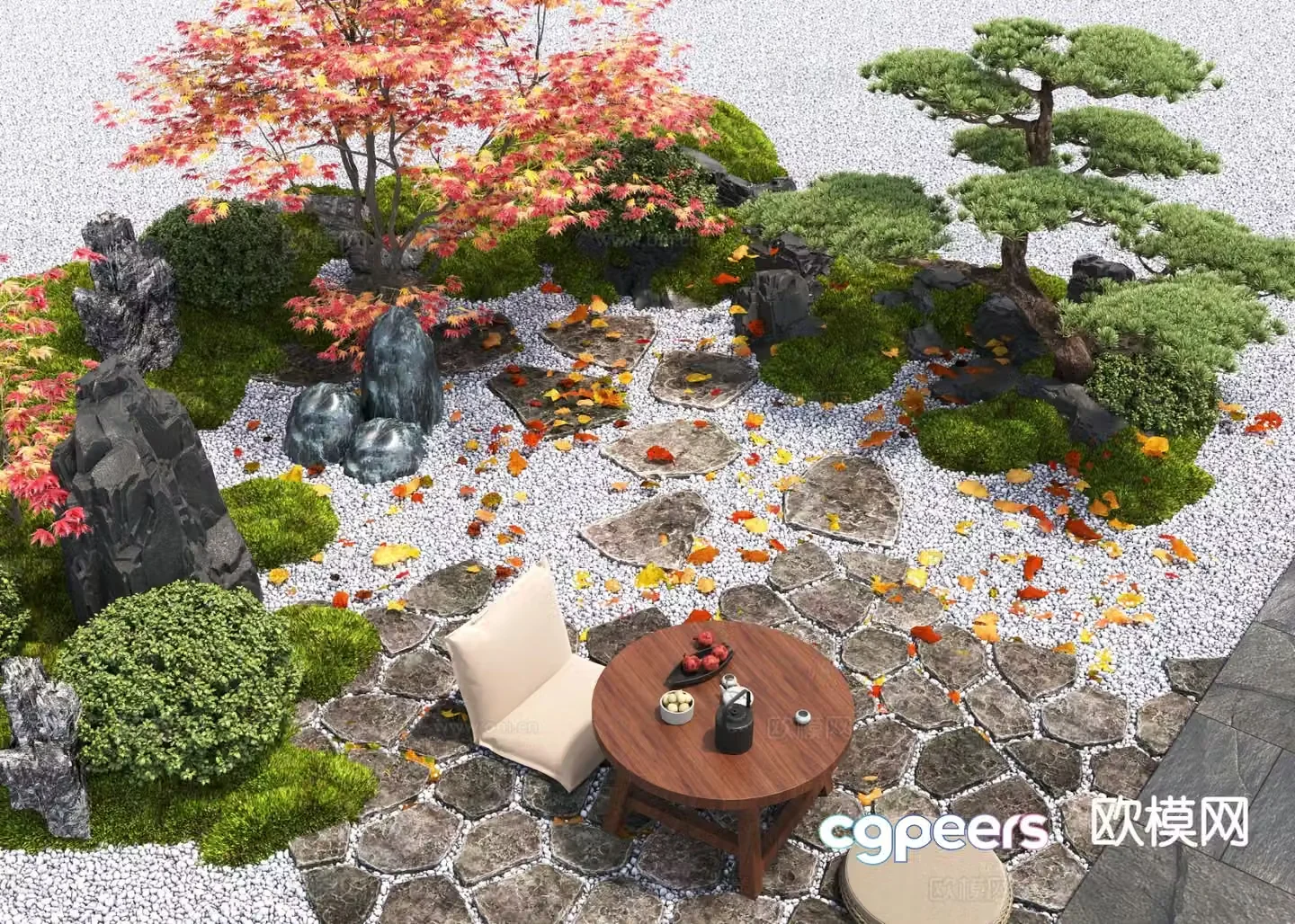 New Chinese style courtyard landscape landscape sketch 3D model