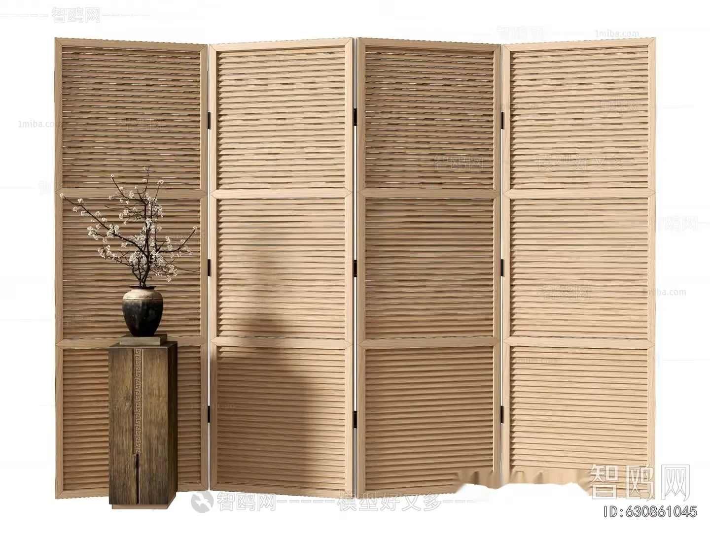 A Wooden Screen With A Vase 3D Model – 23571 – VRAY Render