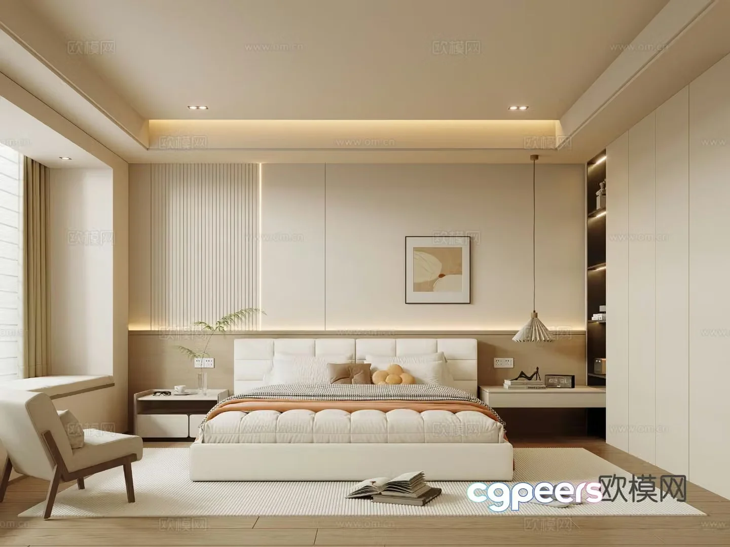 Modern home bedroom master bedroom bay window bedroom 3d model