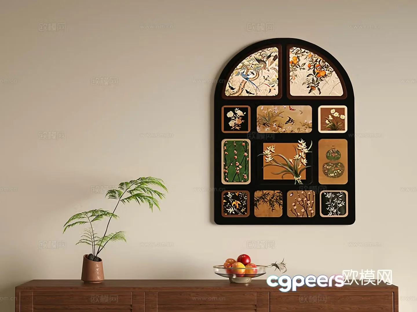 Middle-aged retro hanging paintings decorative paintings murals porch paintings_plant paintings 3D model