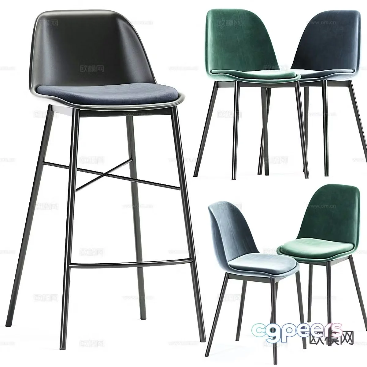 Italian minimalist bar stool 3D model