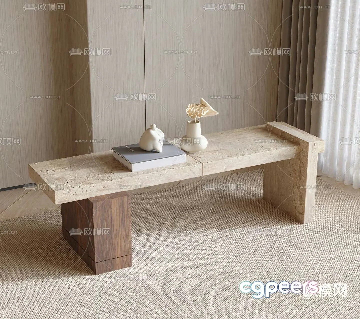 wabi-sabi stool bench wooden bench 3d model