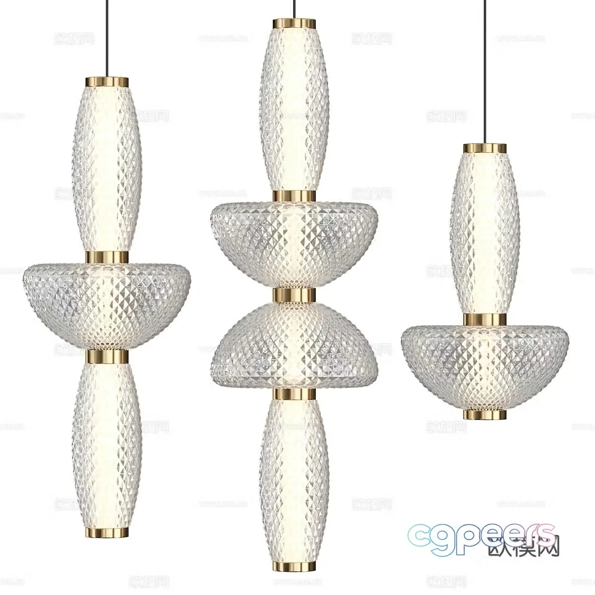 Modern light luxury glass decorative tandem chandelier 3D model