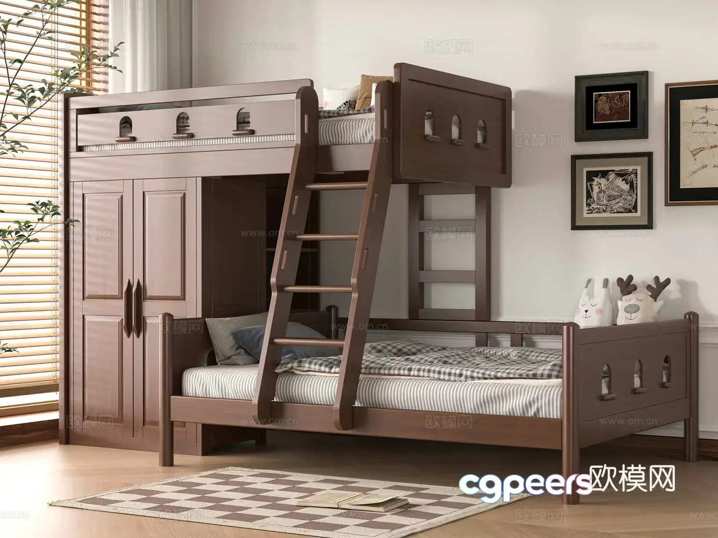 3D model of medieval style solid wood on and off the bed