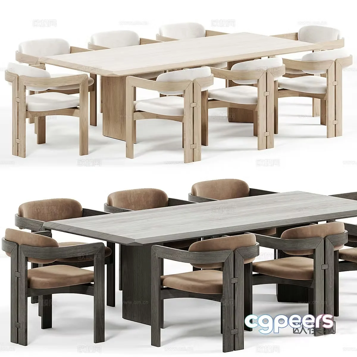 New Chinese dining table and chair 3D model