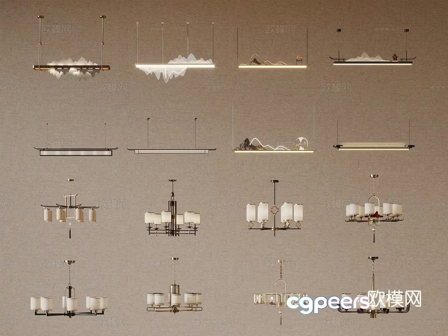 New Chinese Chandelier Zen Chandelier One-line Chandelier 3D Model