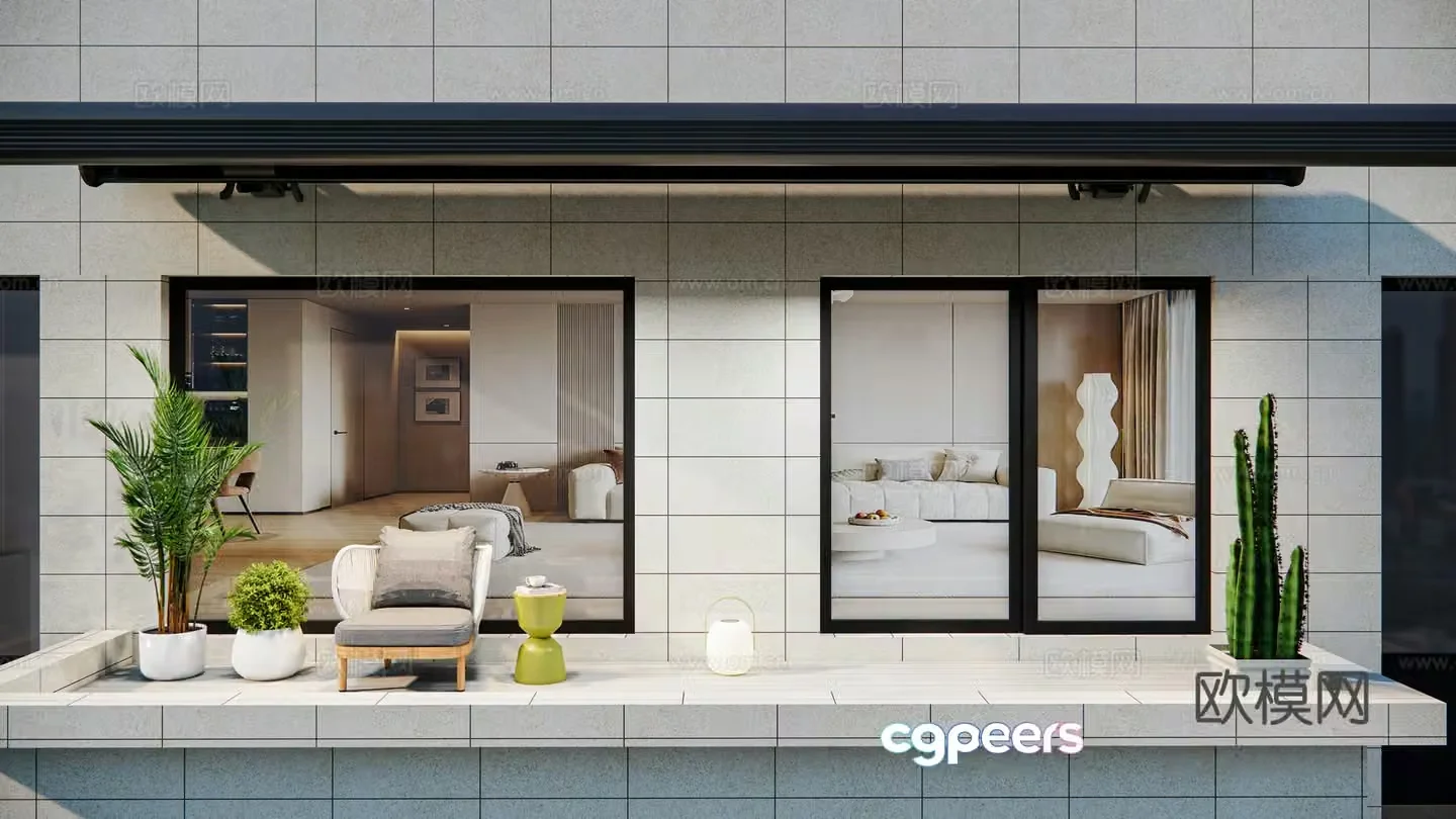 Modern balcony villa balcony leisure chair single chair ambient light curved arm awning combination 3D model