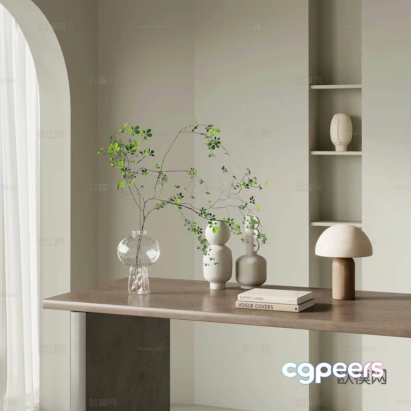 Green plant ornaments Modern green plant books desk lamp ornaments 3d model