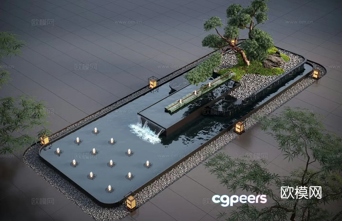 Modern water landscape garden waterscape water bowl stacked water water drop 3d model