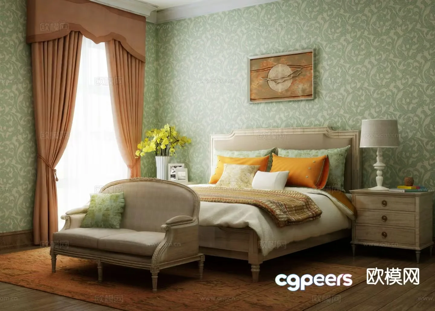 American double bed 3d model