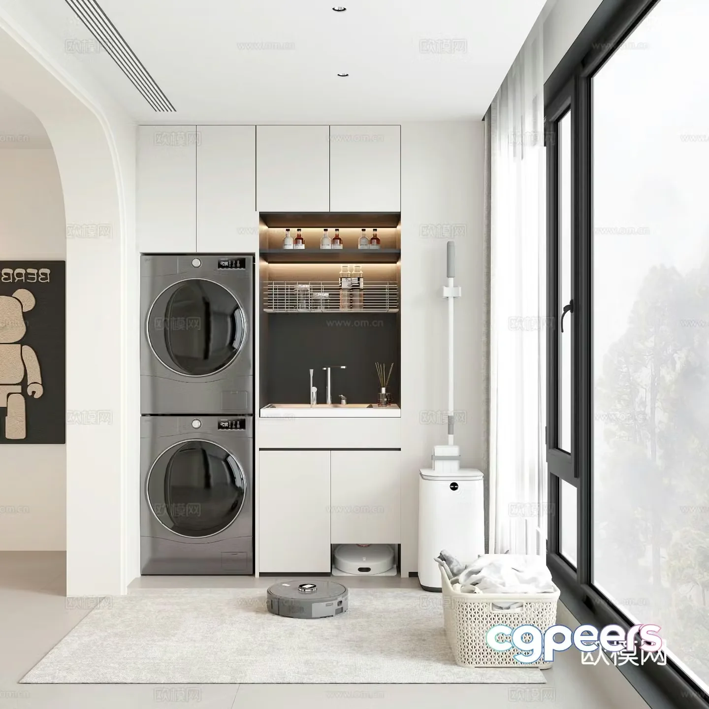 Modern balcony laundry room 3d model